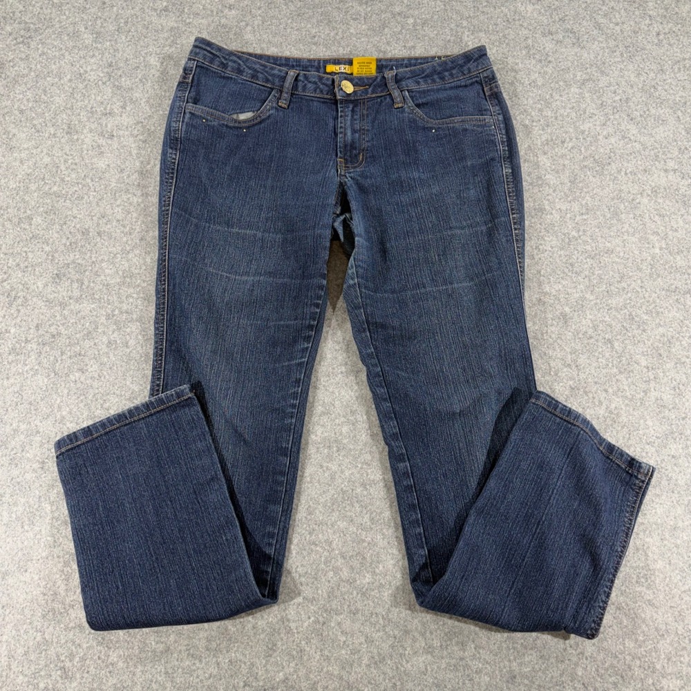 Lexi Women Blue Straight Leg Jeans Embroidered Back Pockets Size 9/10